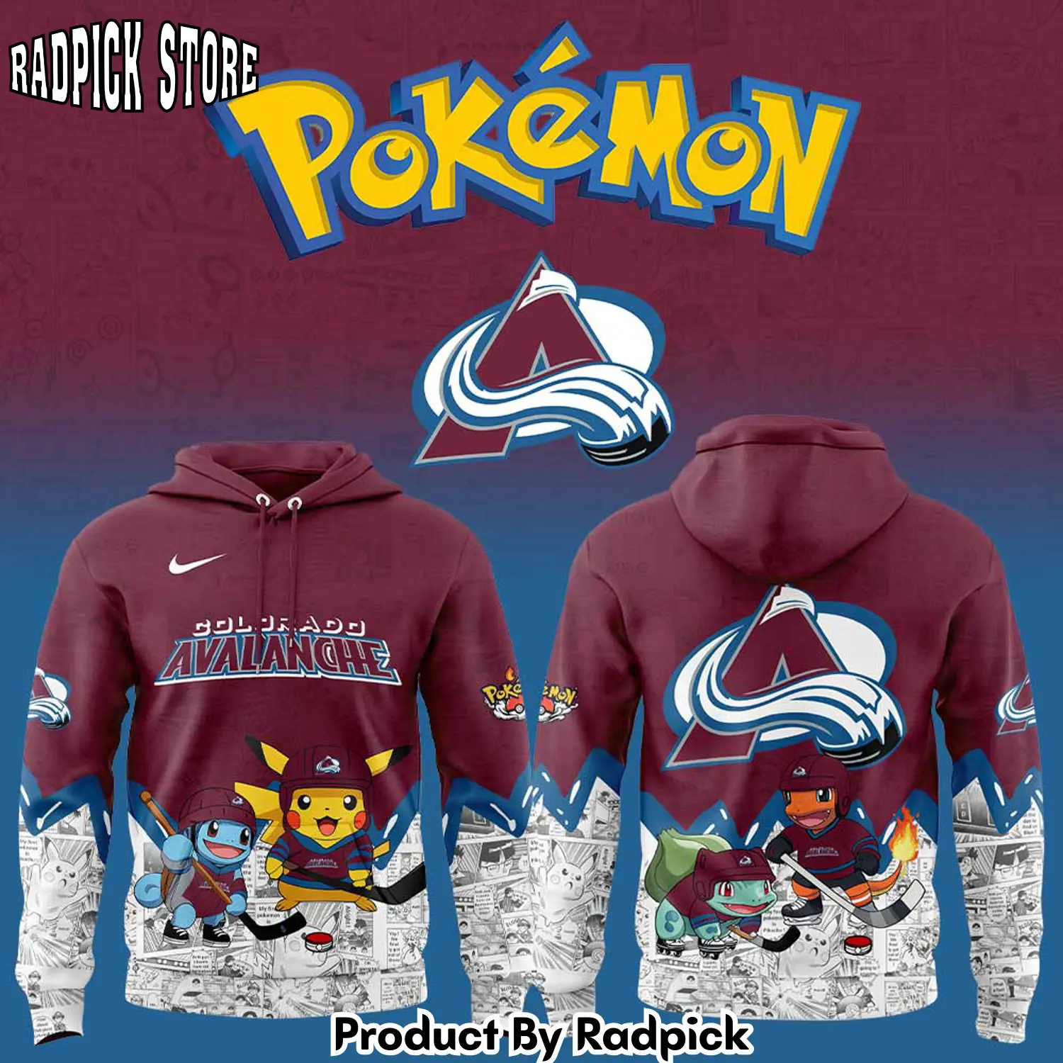 Colorado avalanche x pokmon new hoodie joggers hoodie and long pants set rp291808